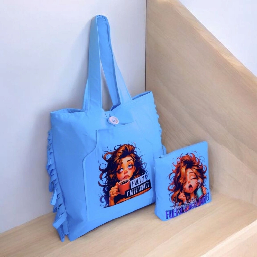 Chic Blue Graphic Tote Bag